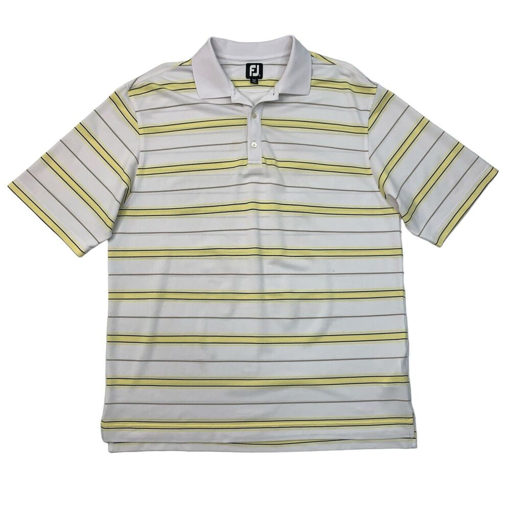 FootJoy Polo Shirt Mens XL Extra Large White Banana Striped Short Sleeve FJ Golf